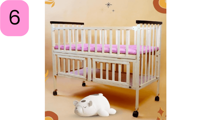 FURNIFEST Multi-Functional Wooden Baby Cot Crib with Mattress