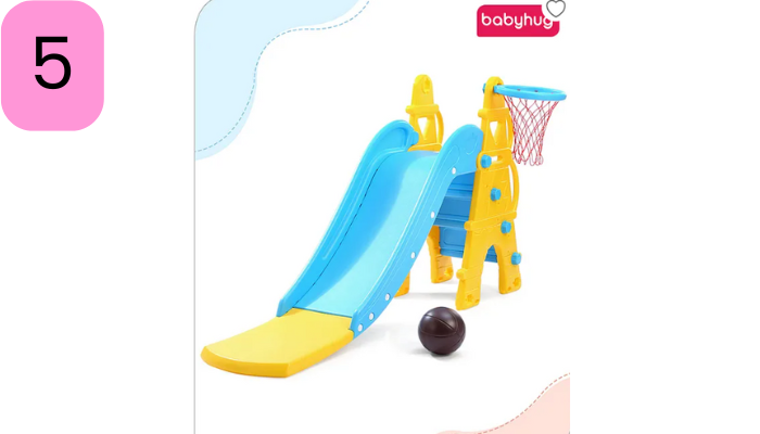 Babyhug Kids Slide with Basketball Ring-Blue & Yellow