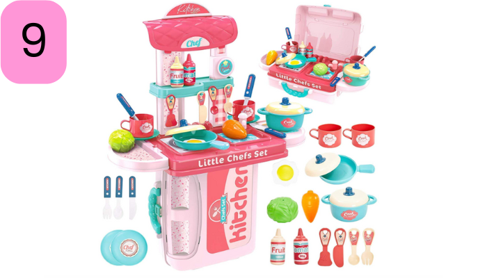 Cable World Plastic 3 in 1 Portable Pretend Food Party Role Cooking Kitchen Play Set